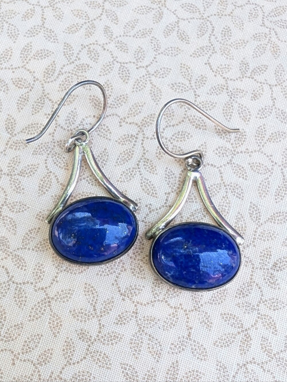 Vintage Lapis Lazuli Sterling Silver Dangle Earrings